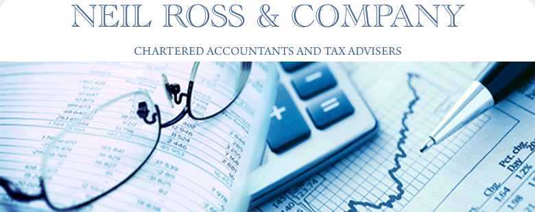 Company logo and merged images of glasses on paper and calculator and pen